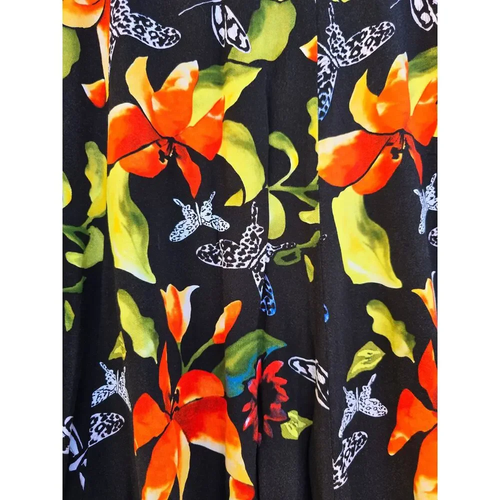 Soft Surroundings Black and Orange Floral Butterfly Skirt Medium